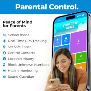 Smart Watch – Best Kid-Safe Phone Watch, Precision Real-Time GPS Tracking, Calls, Texts, Activity Tracking, School Mode, Parental Controls, SOS Button & Safety Alerts, Geo-Fence Zones (Blue)