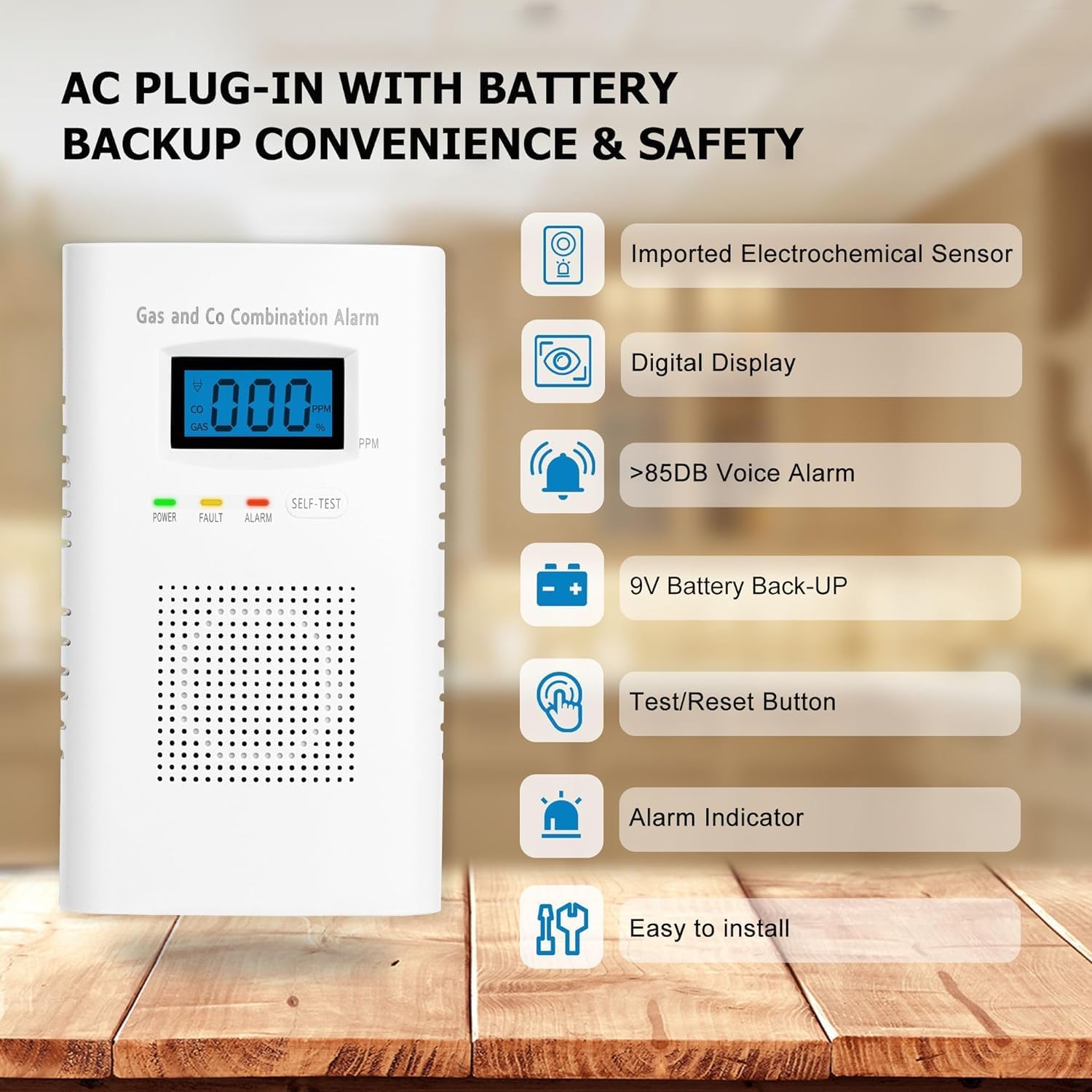 Combination Gas and Carbon Monoxide Detector Plug-in | CO Alarm & Natural Gas Combustible Detector | Digital Display, Battery Backup, Easy Install | for Home Kitchen Safety Monitoring 1-Pack - Image 8