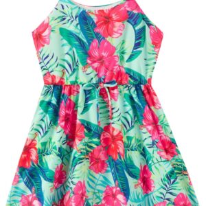 PATPAT Girls Hawaiian Dress Toddler Dresses for Kids Little Girl Floral Casual Spaghetti Strap Bowtie Sundress 2-7 Years