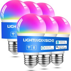 Lightinginside Smart Light Bulbs 6 Pack, Smart Bulb Works with Alexa/Google Home/Smart Life, CRI>90, RGBCW Color Changing LED Light Bulbs, 2.4G WiFi Bluetooth A19 E26 Bulb, No Hub Required, ETL Listed