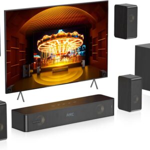 Wooden 5.1.2 Sound Bars, 4 Surround Speakers Wired, Virtual Surround Sound System, Soundbar for Smart TV Speaker w/5.25” Subwoofer, Home Theater System, ARC/Opt/BT/AUX, HiPulse N512