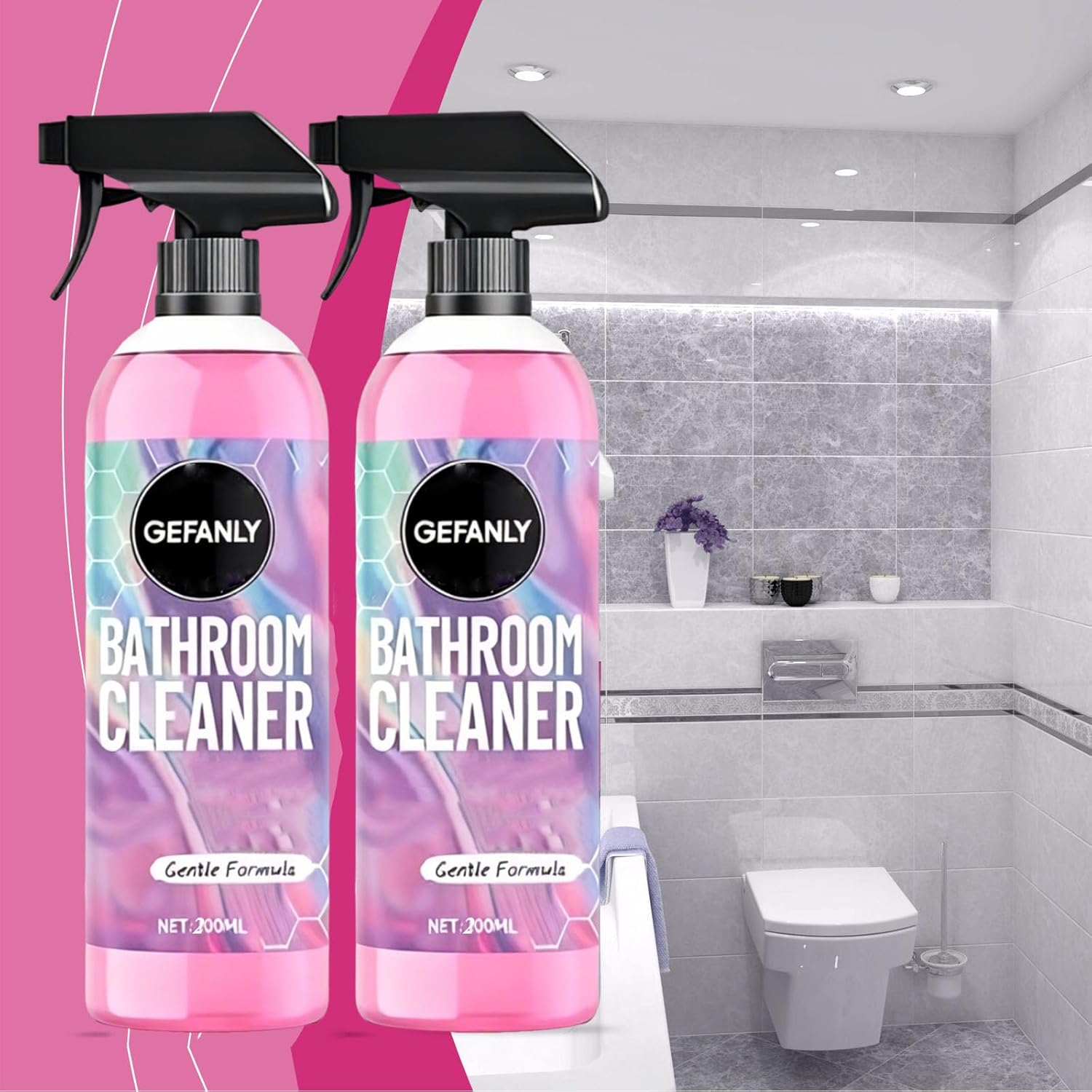 Gefanly Bathroom Cleaner, 20 Fl Oz Powerful Pink Bathroom Cleaner Spray, Bathrooms Descaler Foam Cleaners for Sink Tub Floor Tile (2pcs) - Image 2