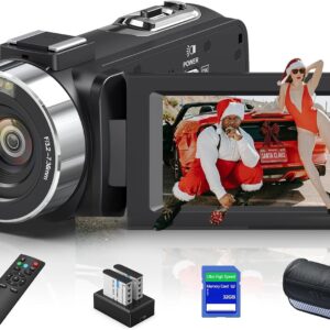 8K Video Camera Camcorder, 64MP IR Night Vision Vlogging Camera,18X Zoom 3.0“ LCD Flip Touch Screen Camcorder for YouTube with WiFi, 32G SD Card, Remote Control and Battery