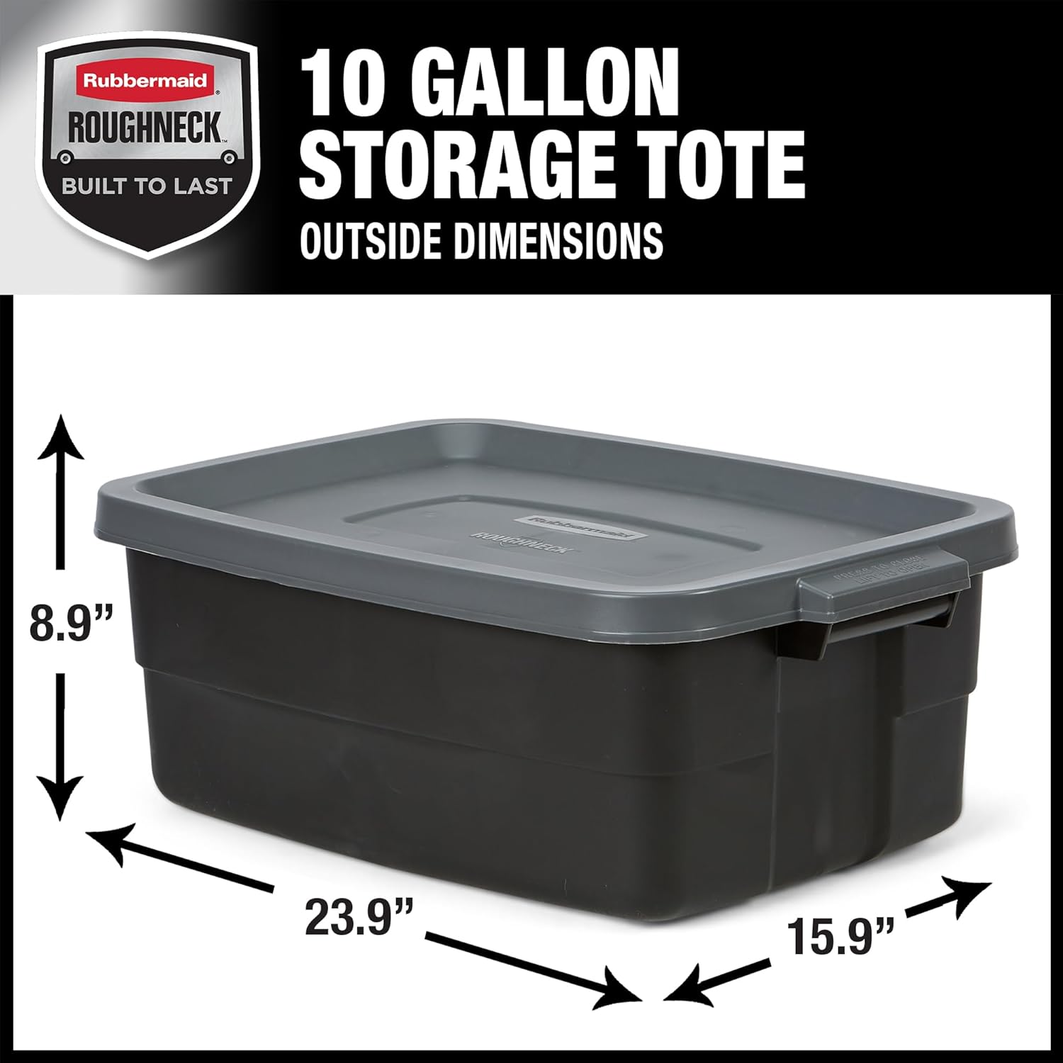 Rubbermaid 6-Pack Totes for Storage with Lids, Heavy Duty Plastic Storage Bins with Lids, Black Gray, 10 GAL - Stackable for Garage, Attic, Camping (10 GAL - 6 Pack Solid Black and Grey) - Image 3