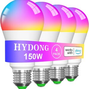 Smart Light Bulbs, 15W Color Changing Light Bulbs Compatible with Alexa Only, A19 Alexa Light Bulbs, Tunable 2700K-6000K E26 / E27 Bluetooth LED Lights for Bedroom, Living Room 4 Pack