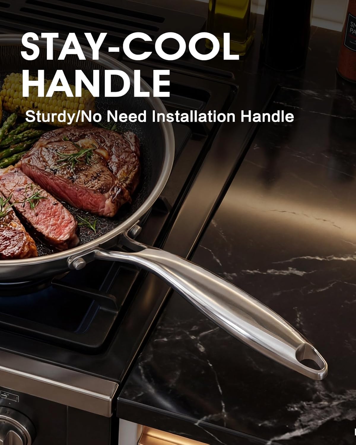 Non Stick Frying Pans Set 8, 10, and 12 Inch 6 Pcs Skillet with Tempered Glass Lids, Stay-cooling Handle, PFOA Free Non Toxic Dishwash & Oven Safe Kithchen Cookware Set Compatible All Cooktops - Image 5