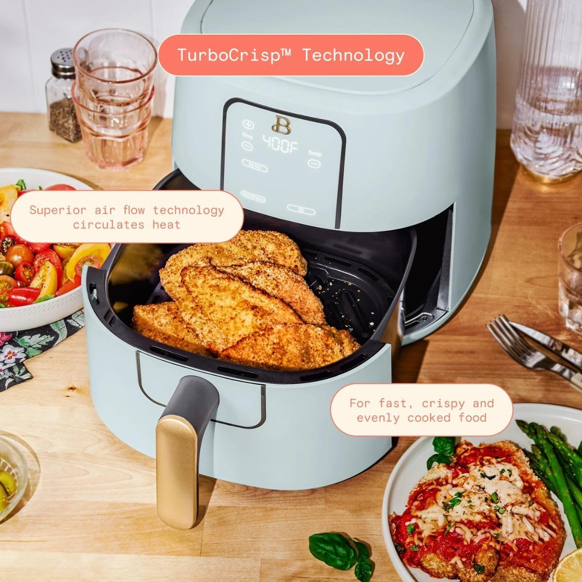 Beautiful 6 Quart Digital Air Fryer with TurboCrisp Technology – Matte Finish, Touchscreen, Nonstick Basket (Hydrangea) - Image 9