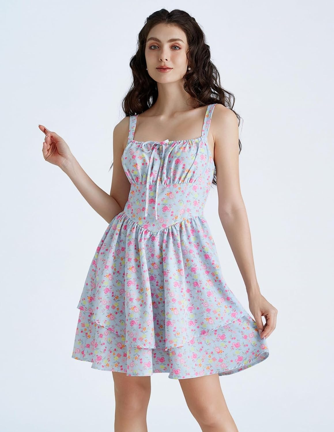 SCARLET DARKNESS Floral Mini Corset Dress for Women Teen 2026 Summer Spring Flowy A-Line Sundress with Pockets - Image 4