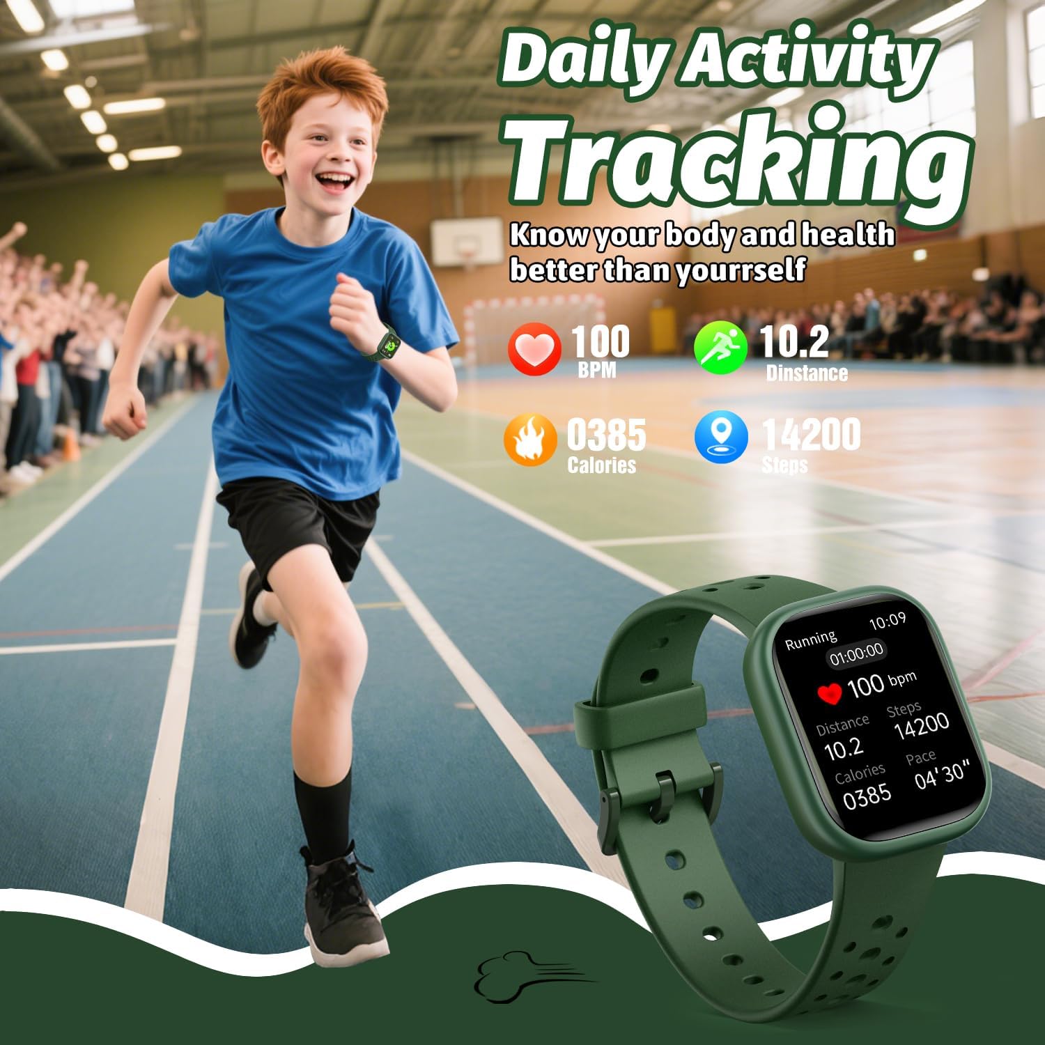Kids Smart Watch for Girls Boys,IP68 Waterproof Kids Fitness Tracker Watch with 1.83" Face,Heart Rate Sleep Monitor,19 Sport Modes,Puzzle Games with APP,Great Gifts for Teens 6+ (Green) - Image 6