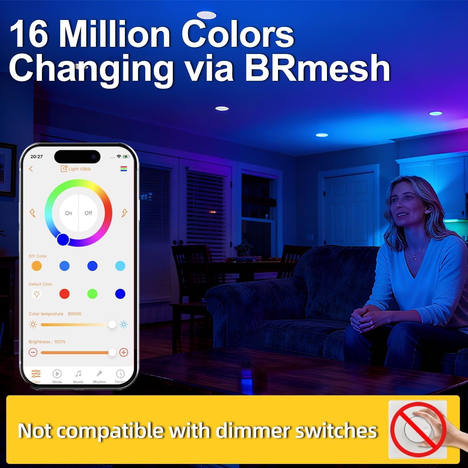 ILC BR30 Led Bulb, Alexa Flood Light Bulbs, Compatible with Alexa Required Echo Device, (Equivalent to 70W) Color Changing, Turnable 2700K-6000K Indoor(6 Packs) - Image 3