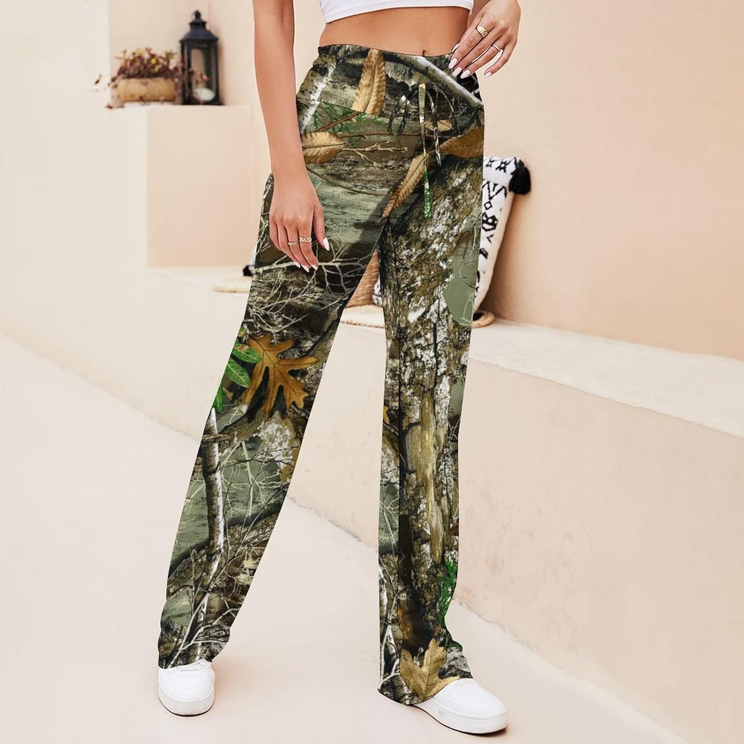 Bagea-Ka Autumn Hunting Tree Camo Pattern Women Yoga Pants Straight Wide Leg Pants Drawstring Casual Loose Sweatpants - Image 4