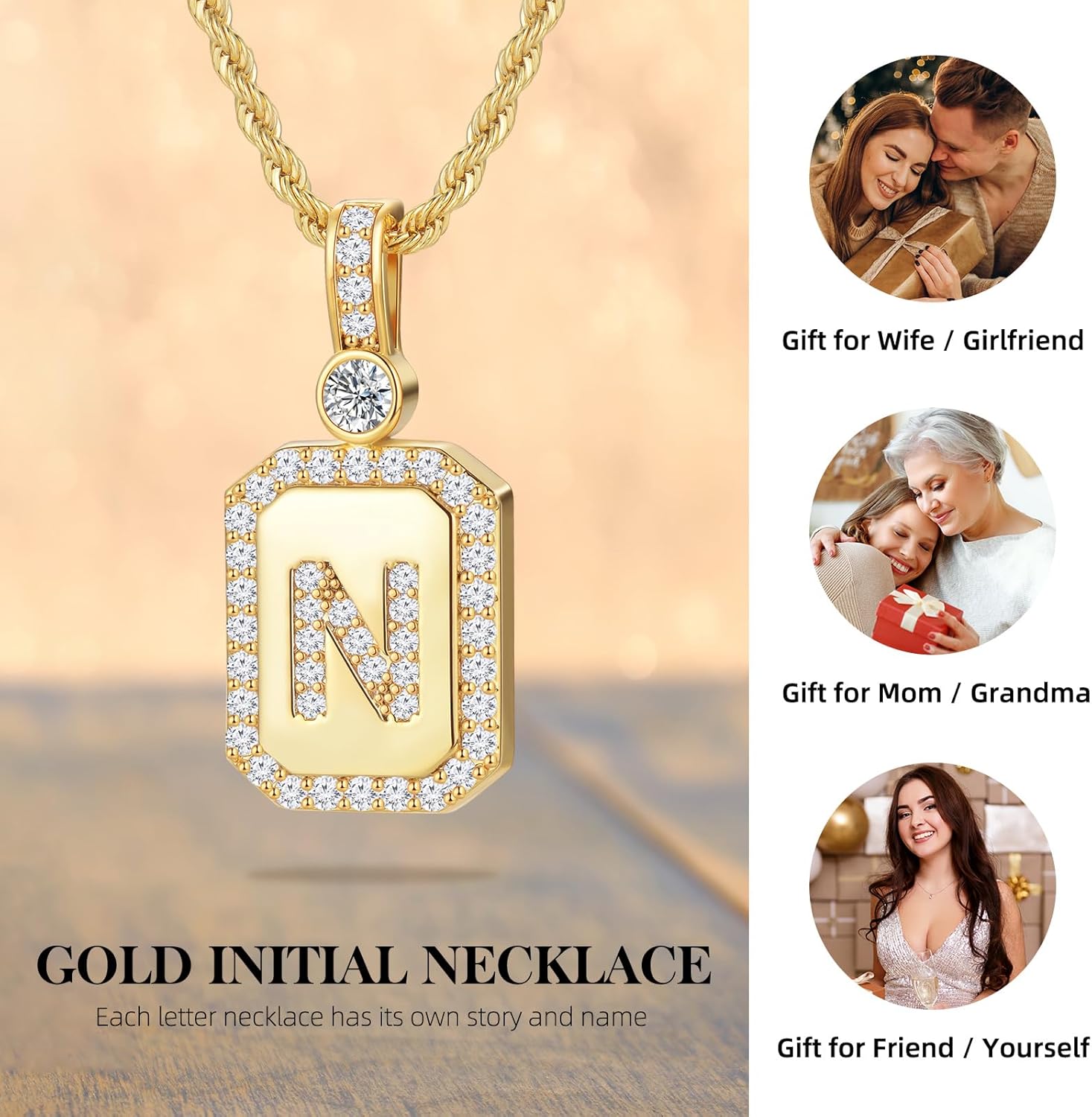 Gold Initial Necklaces for Women, Gifts for Her Birthday Gifts Women Anniversary for Wife Birthday Gift ideas, 24K Gold Filled Gold Letter Necklace for Women's Jewelry Gifts with Rope Chain - Image 4