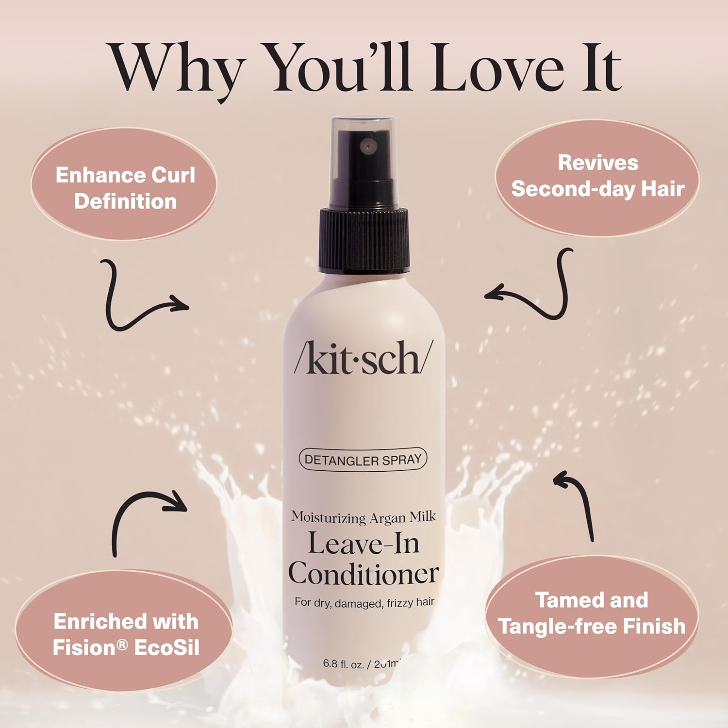 Kitsch Argan Milk Leave In Conditioner Spray – Hair Detangler Spray for Curly, Wavy, Fine, Dry & Damaged Hair - Silicone-Free | Ideal Gifts for Women - 6.3oz - Image 4