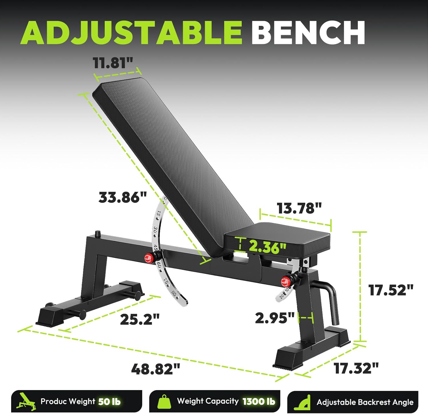 Adjustable Weight Bench Set with Dumbbell Set, 1300 LBS Capacity Home Gym Bench for Weightlifting, Strength Training, Flat, Incline, Upright - Image 2