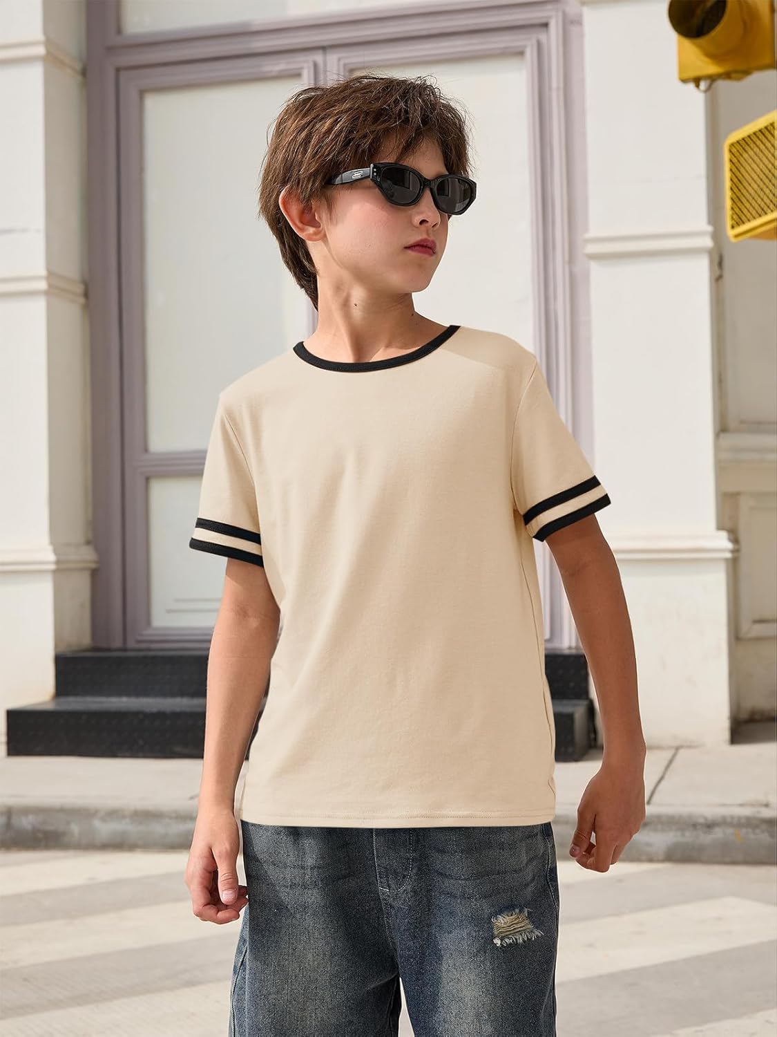Haloumoning Boys Short Sleeve T Shirts Kids Summer Crewneck Color Block Tops Fashion Tees 5-14 Years - Image 2