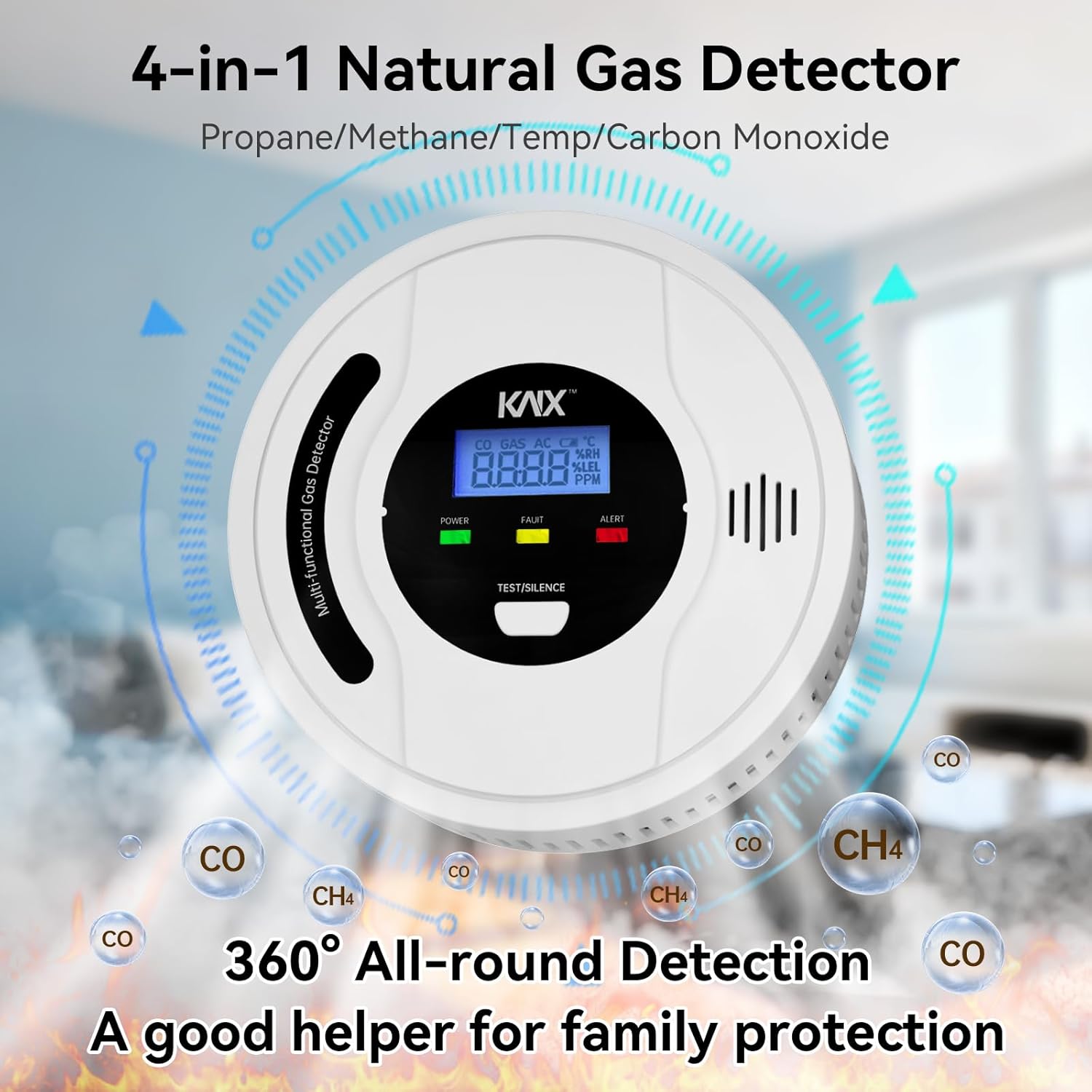 4-In-1 Carbon Monoxide Detectors, Natural Gas Detector and Propane Detector Battery Powered, with Temper Sensor,Digital Display, CO Monitor, Methane,Propane, CO Detector, Gas Leak Detector for Home,RV - Image 2
