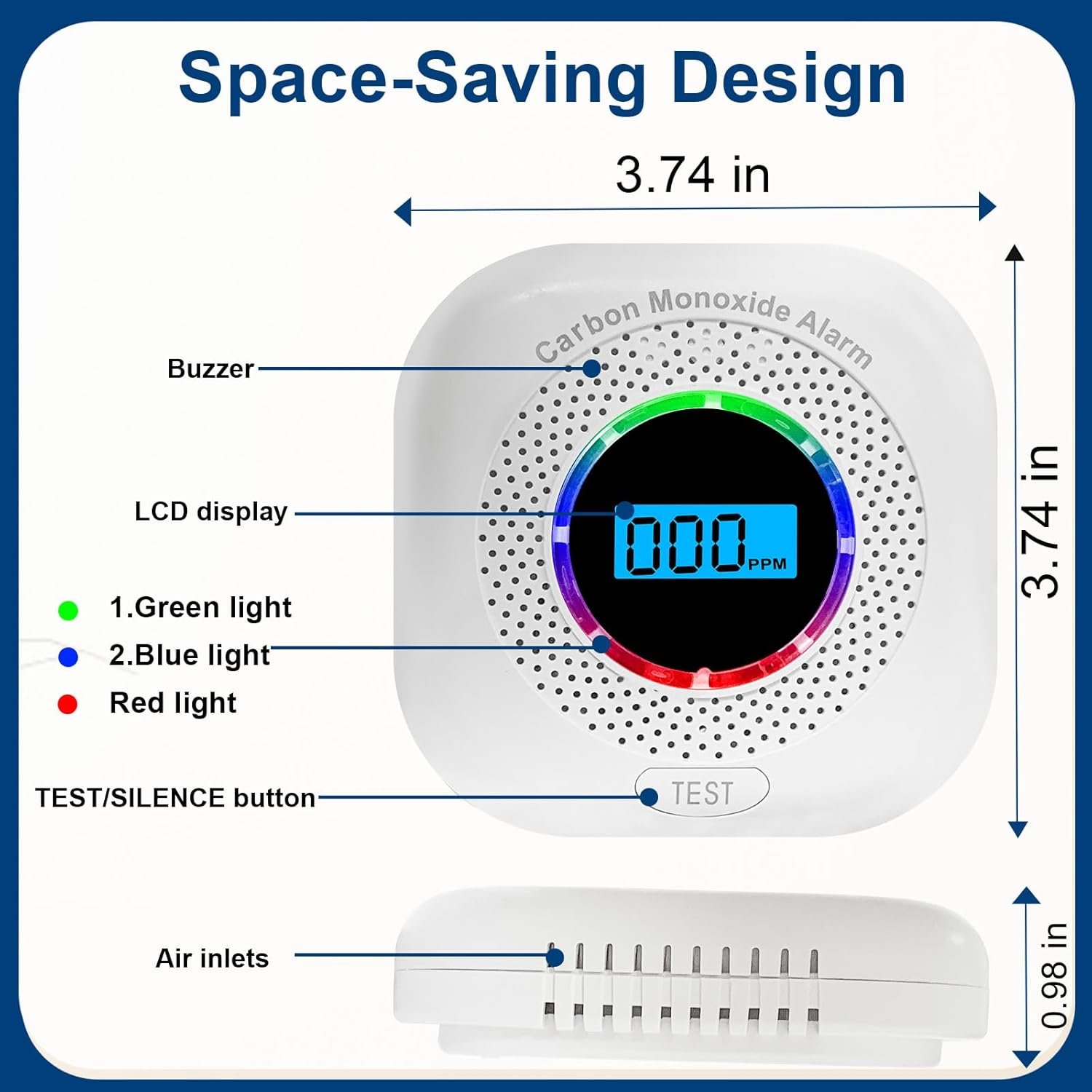 3 Pack Carbon Monoxide Detectors,CO Alarm Detector Monitor Power Operated,Portable Traval Carbon Monoxide Alarm/Monitor with Digital LCD Display for Home/Hotel/Office/RV - Image 3