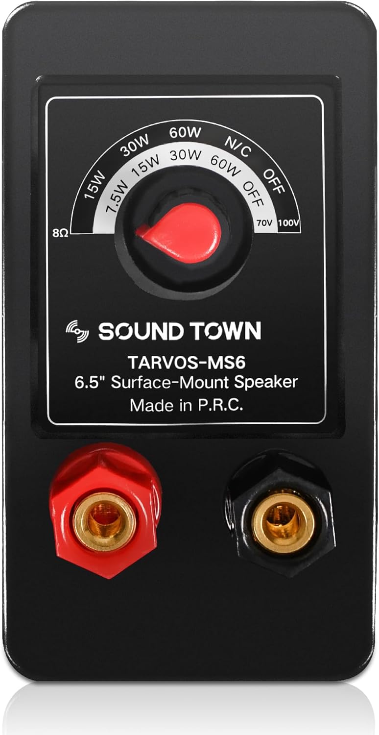 Sound Town Commercial Restaurant Bluetooth Amplifier + Surface-Mount Speaker Set, with One 6-Zone 70V/100V Amplifier with Bluetooth, 4 x 6.5-Inch Surface-Mount Speakers, Black (PAC180X4MS6B) - Image 7