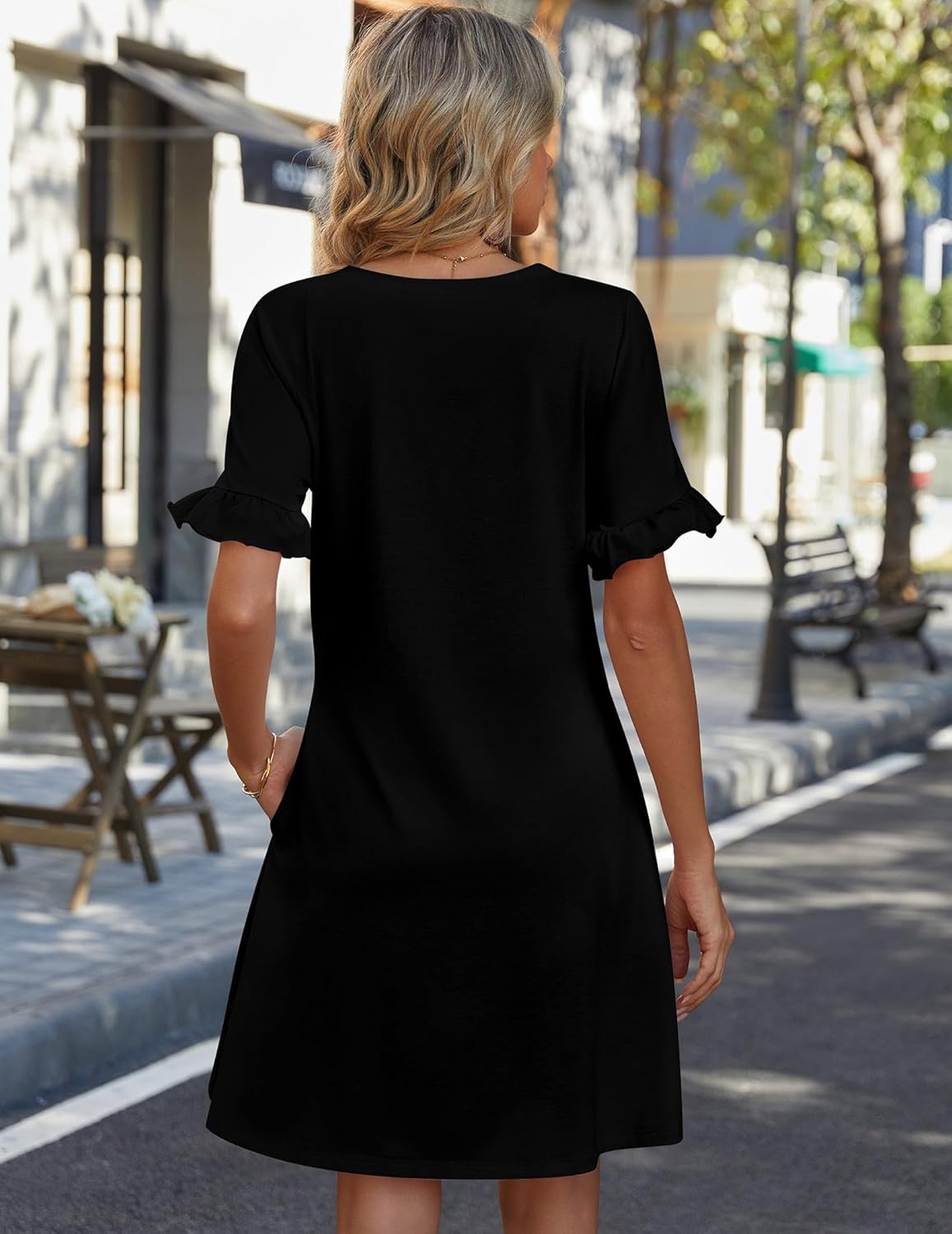 Zeagoo Summer Casual Dresses for Women A Line Sun Dress Ruffle Short Sleeve V Neck Floral Tshirt Dress with Pockets - Image 6