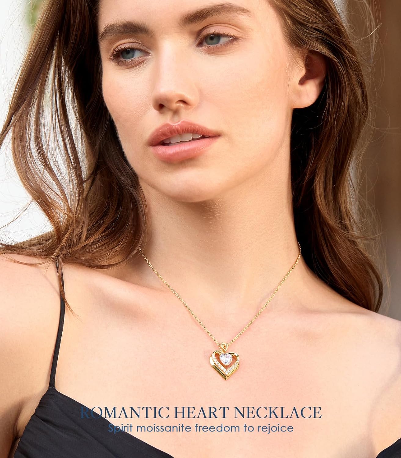 Beam & Bask 2-3 Ct Moissanite Double Heart Pendant Necklaces for Wife, 18K Gold Plated S925 Silver Jewelry for Women Girlfriend Mom Her on Anniversary Birthday - Image 2