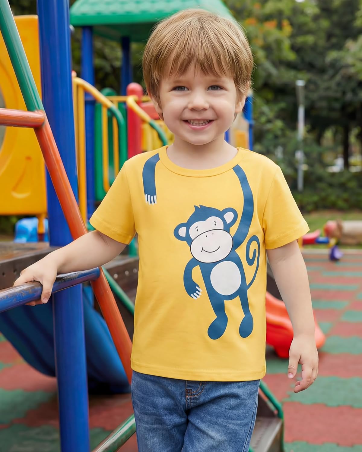 Jecson Toddler Boy Shirts Summer Short Sleeve T-Shirts Cotton Casual Graphic Crewneck Top Tees 4-Pack for 2-5 Years - Image 3