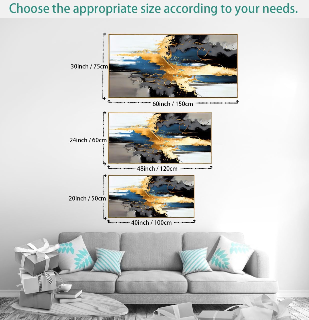 Wall Art Abstract Wall Art Prints Canvas Painting Black Yellow Blue Modern Large Artwork for Living Room Bedroom Office Home Decor 30"x60" with Framed - Image 2