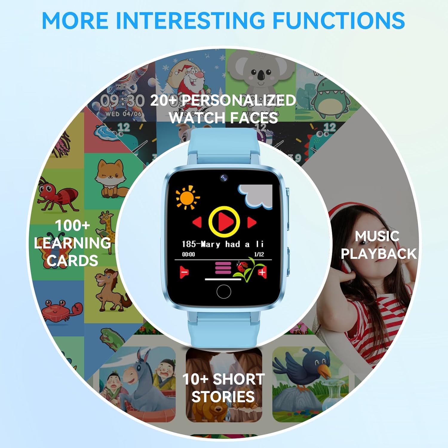 Smart Watch for Kids, 1.54" HD Touchscreen Watches with 26 Games, Camera, Video Recorder, Music, Pedometer, Alarm Clock Calendaring, Flashlight, IP67 Waterproof Birthday Toys for 3-12 Years Old Kids - Image 6