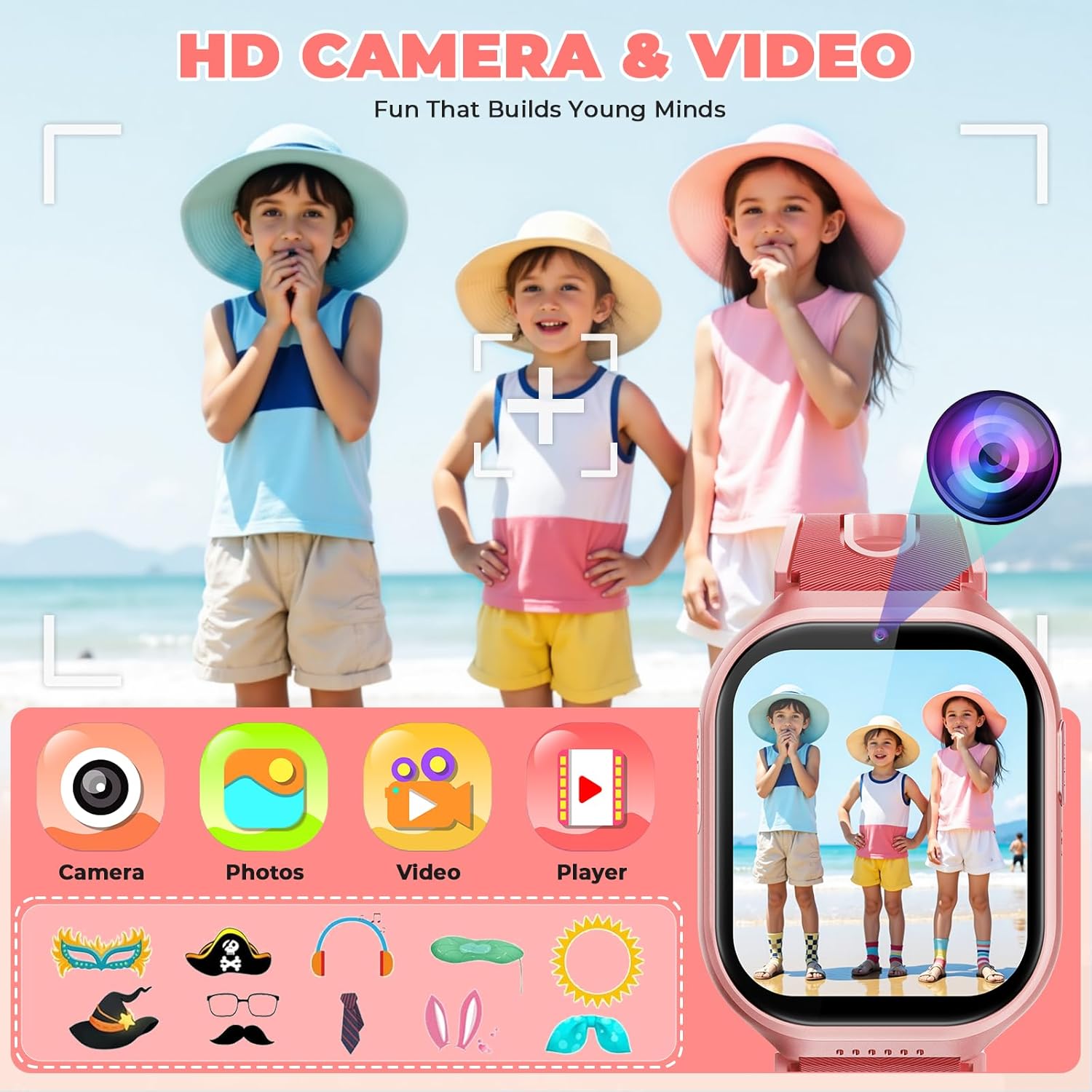 Smart Watch for Kids, No App, 14 Games, 1.83'' Touchscreen, Bedtime Stories, Alarm Clock, Camera, Music Player, Pedometer, Video & Audio Recording, Toys for Boys Aged 3-12, Gift for Teenagers, Red - Image 7