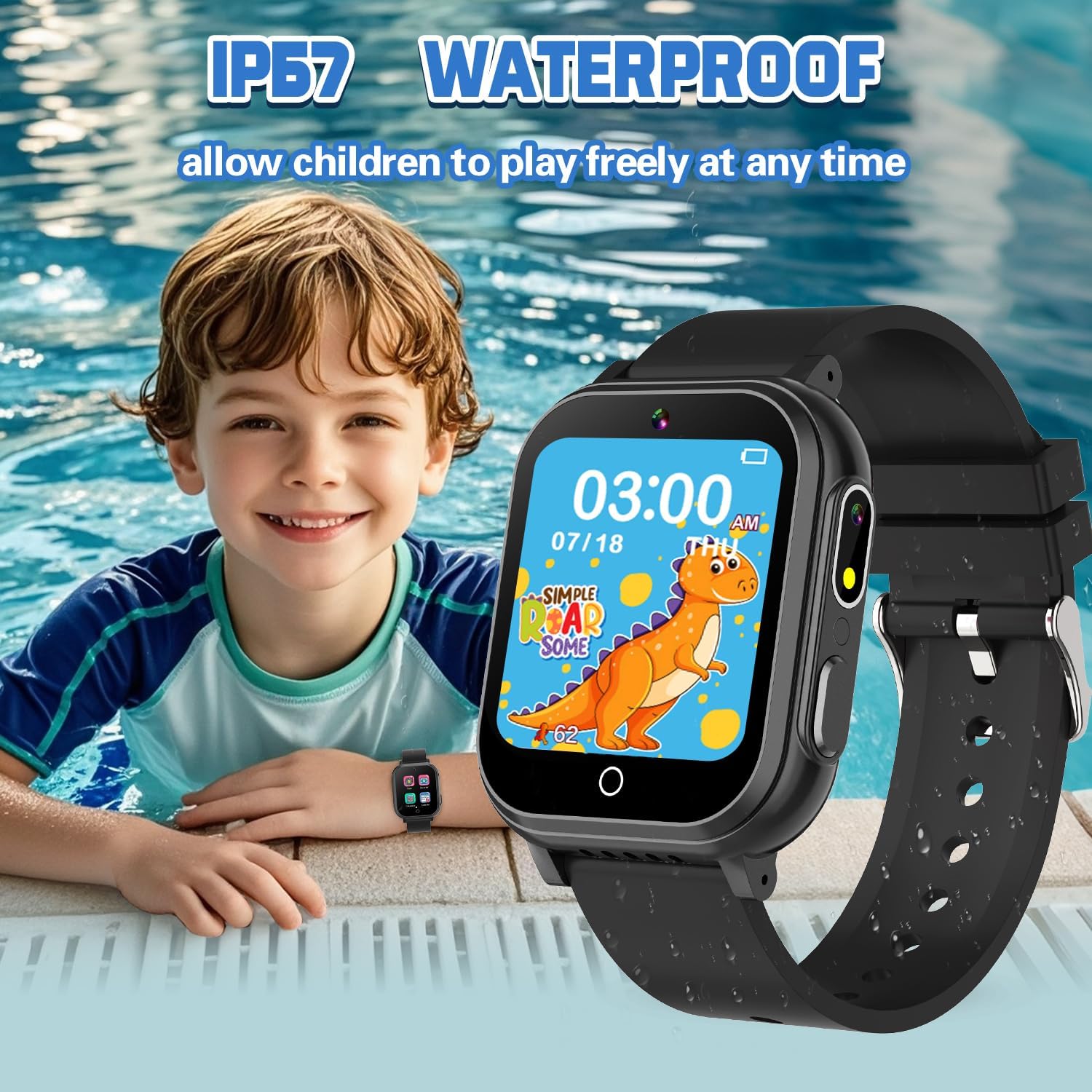 Kids Waterproof Smart Watch Gift for Boys Ages 3-12, 32 Puzzle Games, HD Touchscreen, Dual Camera, Vedio Pedometer Music Player, Kids Watch Toy Birthday Gifts for Boys Ages 5 6 7 8 9 10 (Black) - Image 3
