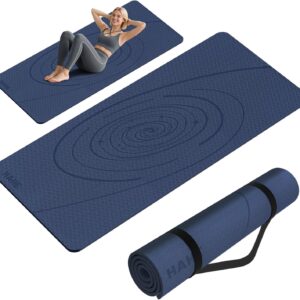 Large Yoga Mat Thick, 76″x32″x0.31″Wide POE Exercise Mat with Non-Slip Surface & Carry Strap, Anti-Tear Workout Mat for Yoga, Pilates, Fitness