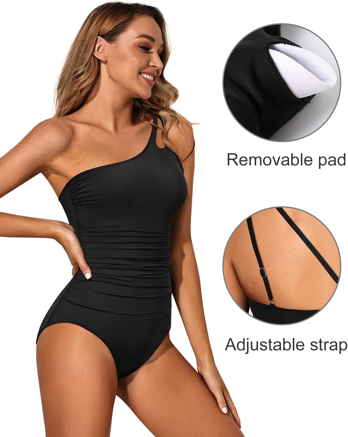 Holipick One Shoulder One Piece Swimsuit for Women Tummy Control Bathing Suits Modest Full Coverage Keyhole Swimwear - Image 4
