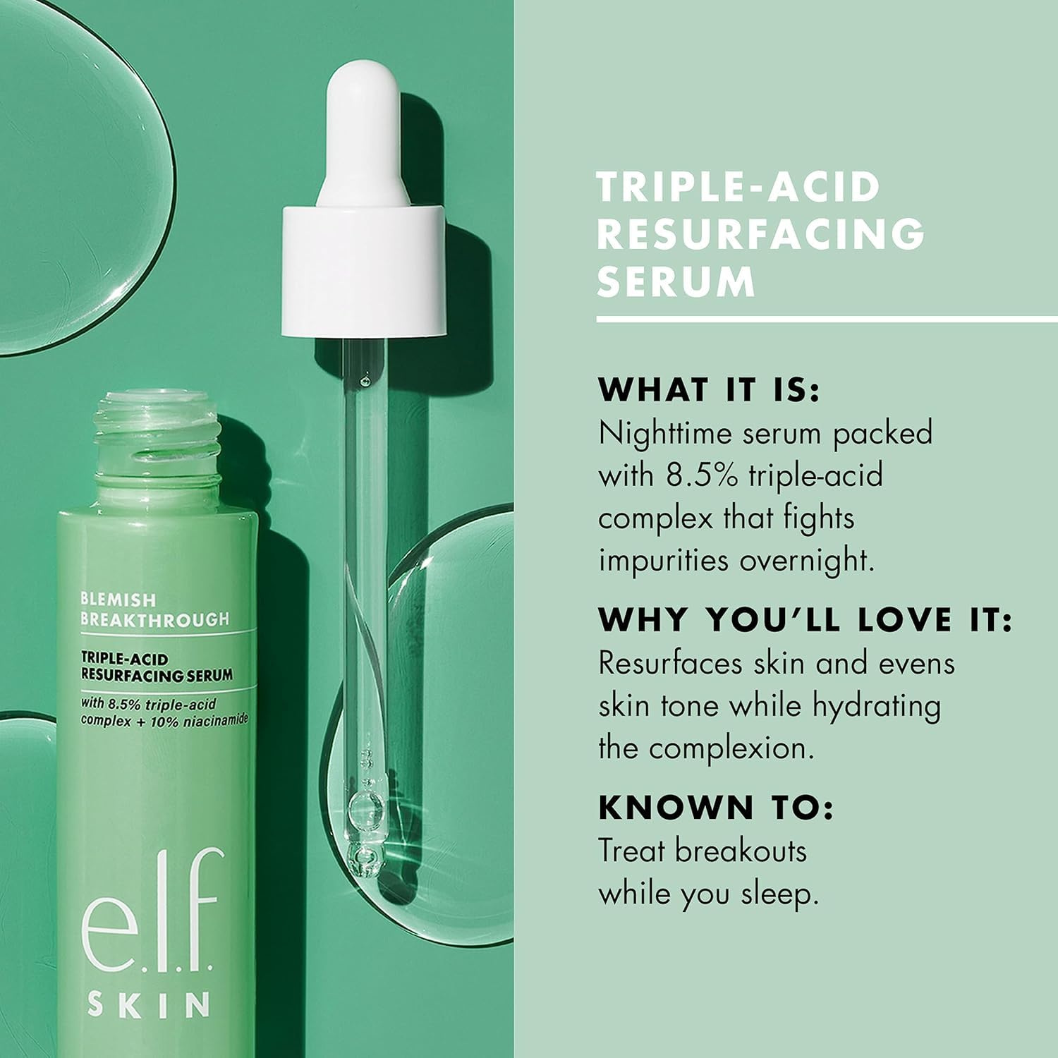 e.l.f. SKIN Blemish Breakthrough Triple-Acid Resurfacing Serum, Hydrating Night Serum For Fighting Blemishes, Helps Improve Skin Tone & Texture - Image 6