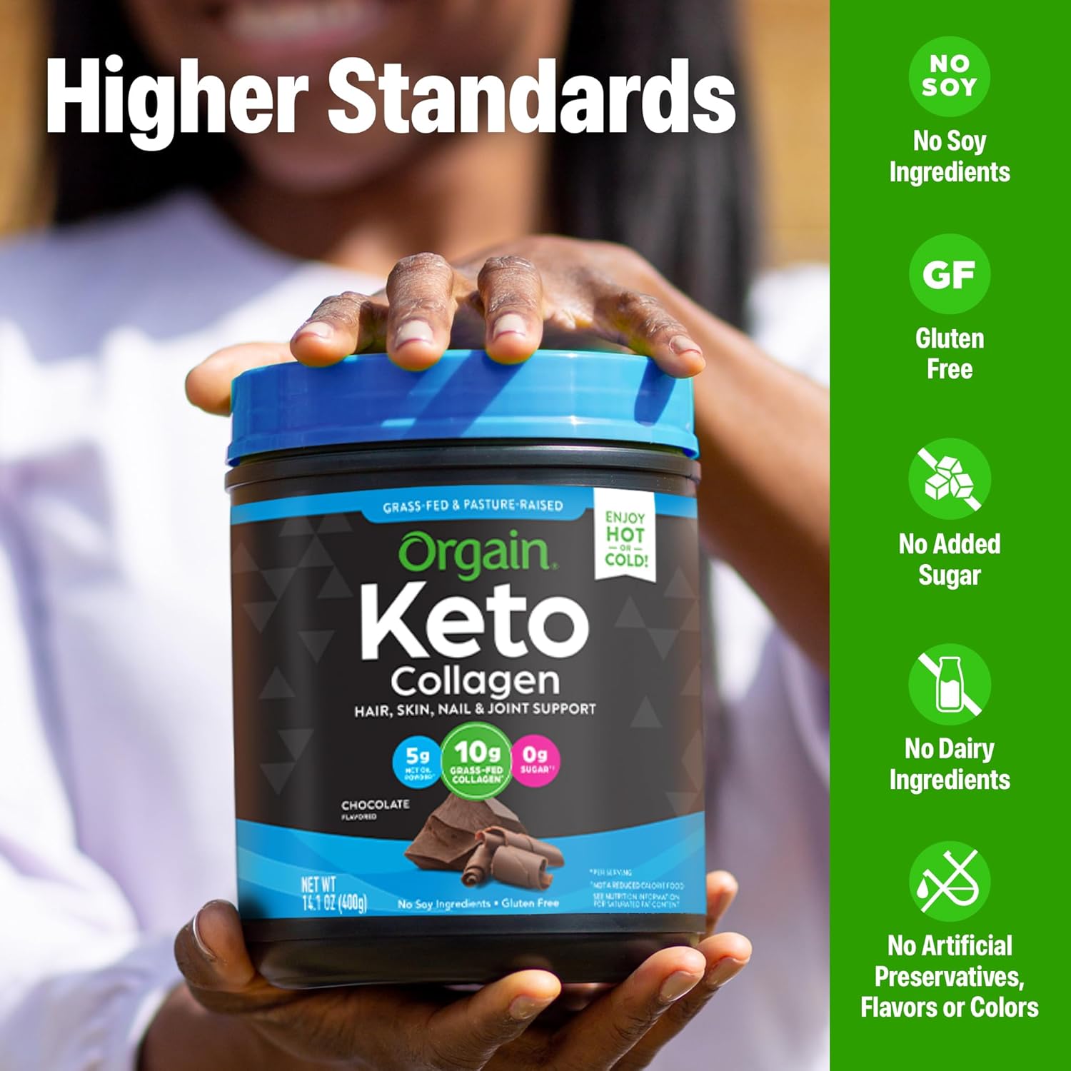 Orgain Keto Collagen Protein Powder, Chocolate - 10g Grass Fed Hydrolyzed Collagen Peptides for Women & Men, Type I & III, 5g MCT Oil - Hair, Skin, Nail, & Joint Support, Non-GMO, Gluten Free - 0.88lb - Image 6