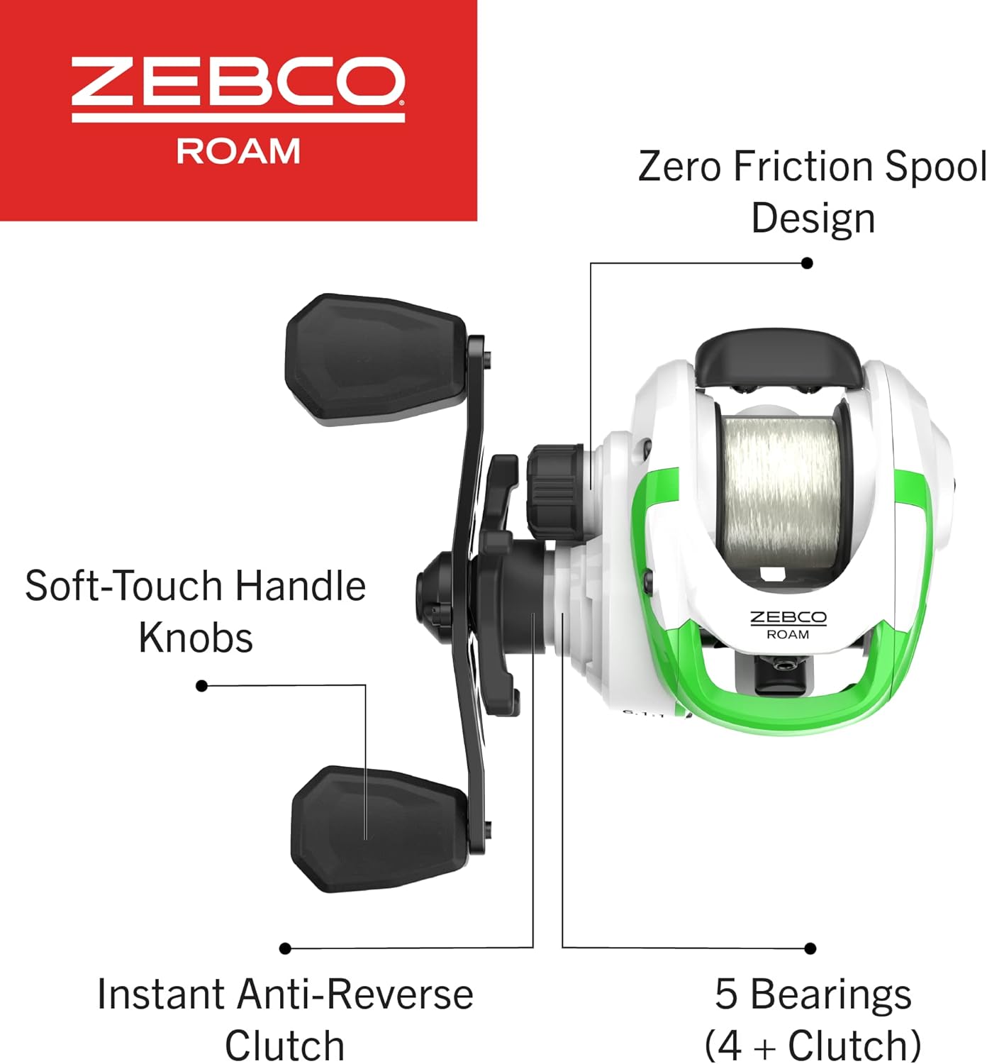 Zebco Roam Baitcast Reel and Fishing Rod Combo, 6-Foot 6-Inch 2-Piece Fiberglass Fishing Pole with Split-Grip MaxTac Rod Handle, Lightweight Graphite Frame, Right-Hand Retrieve - Image 4