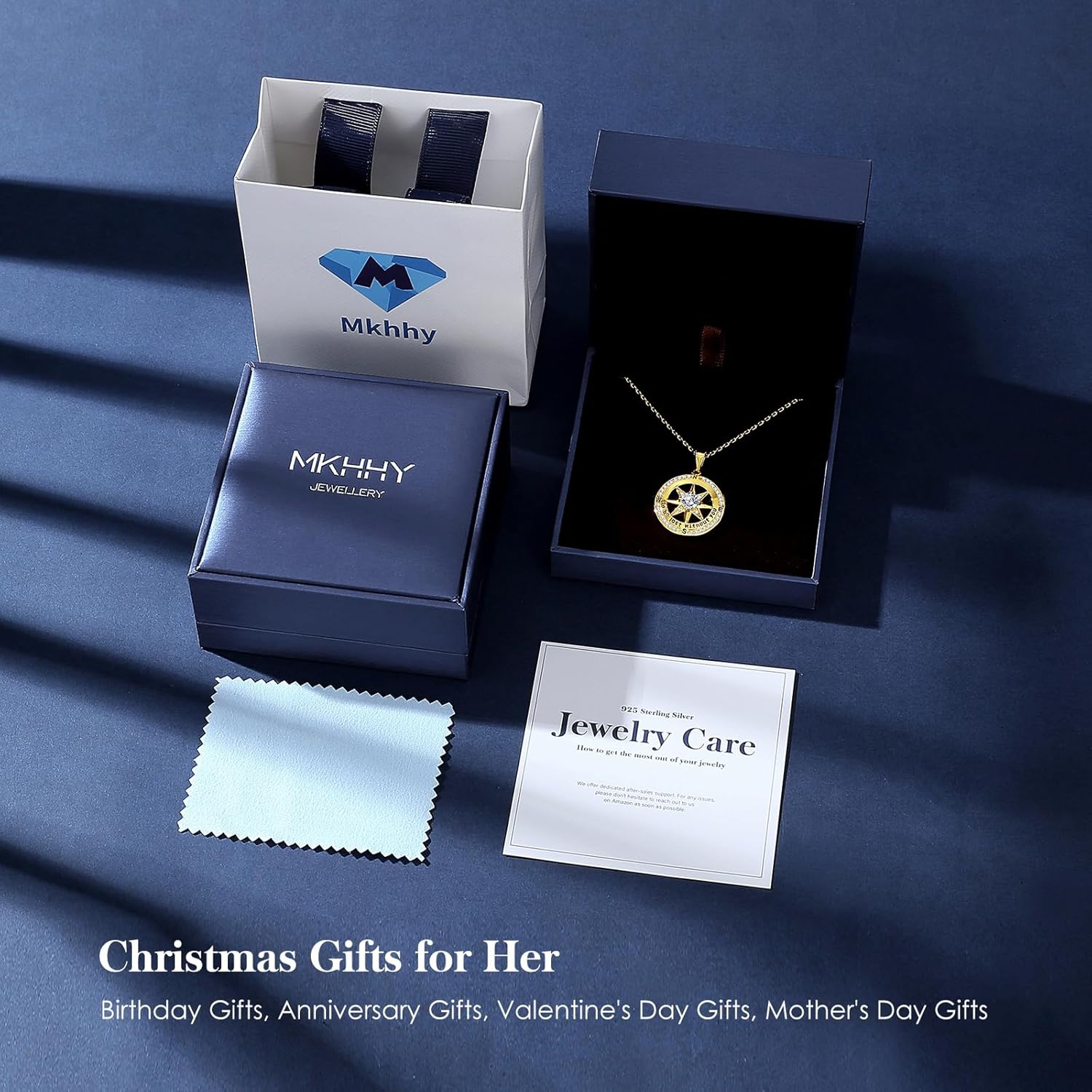 Mkhhy Compass Necklace for Women Jewelry For Her White Gold and Yellow Gold I'd Be Lost Without You(18k Real Gold Filled With S925) - Image 6