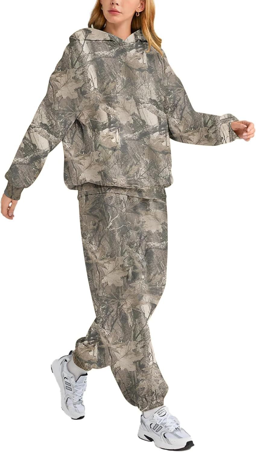 Camo Sweatsuits for Women 2 Piece Outfits Maple Leaf Print Hoodie Sweat Sets Pants Camouflage Tracksuits Lounge sets - Image 6