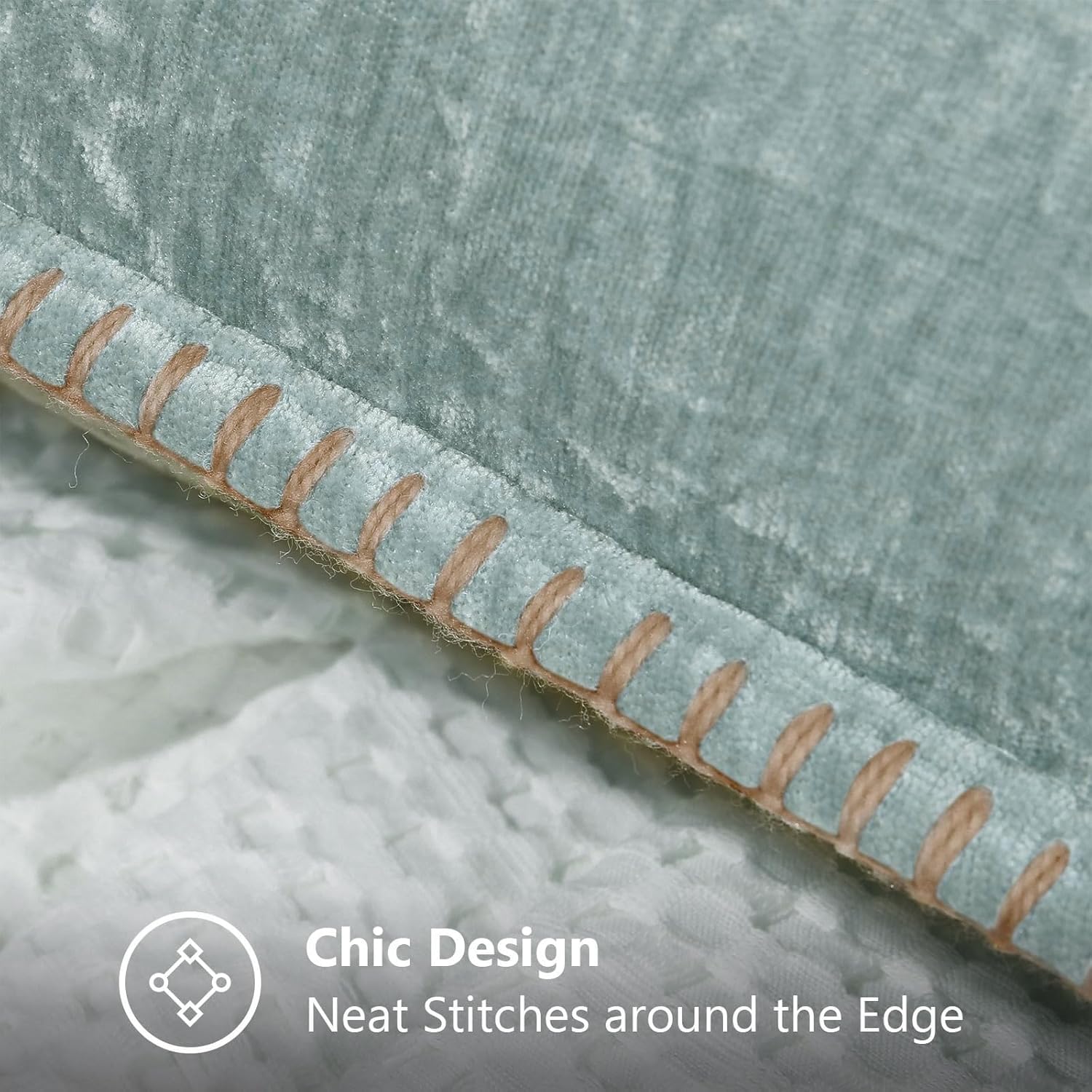 decorUhome Spring Chenille Soft Cozy Throw Pillow Covers 18x18 Set of 2, Modern Farmhouse Boho Velvet Decorative Pillow Cases with Stitched Edge for Couch Sofa Bed Home Decor, Aqua Haze - Image 4