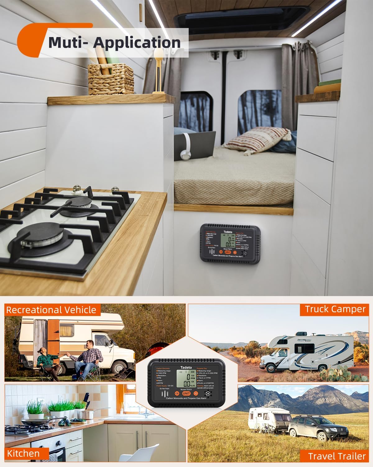 Tadeto RV Carbon Monoxide and Propane Gas Alarm, 12V DC Hardwired CO/LPG Gas Leak Alarm with Light and Audible Indicator, RV Propane Detector with Reset/Backlight for RV/Trailer/Camper - Image 6