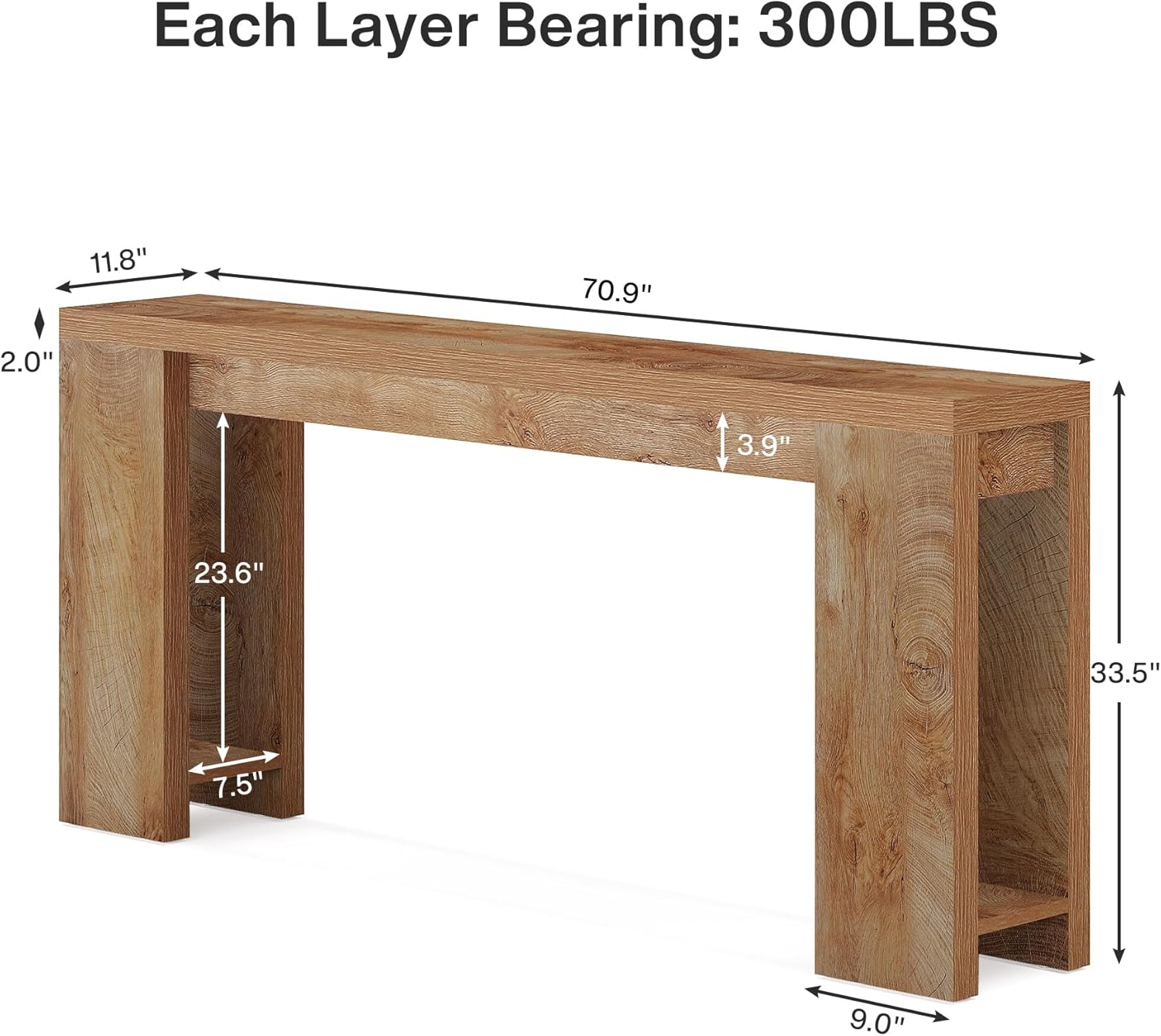 Tribesigns 70.9-Inch Extra Long Console Table, Farmhouse Wood Sofa Table Behind Couch, Narrow Entryway Accent Table for Living Room, Hallway, Entrance, Foyer, Light Oak Brown - Image 2