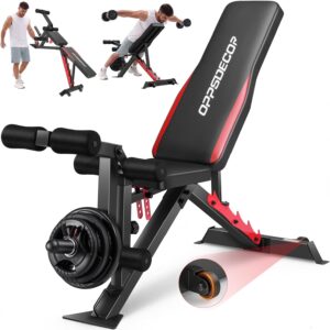 OPPSDECOR 1200LBS Weight Bench with Wide-Range Leg Extension & Curl (Full ROM), Adjustable Workout Bench Press with Wheels & Handle, Incline/Flat Weight Bench for Home Gym Strength Training