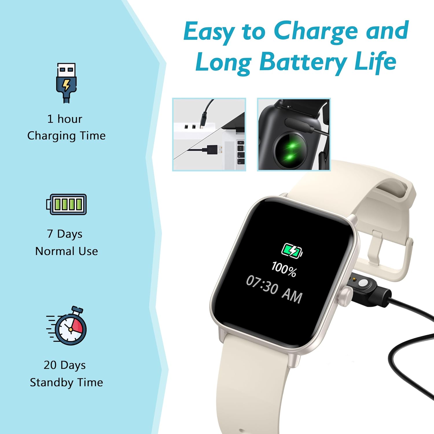 KALINCO Kids Smart Watch for Boys Girls Teens, IP68 Waterproof Swimming Smartwatch, 1.8" Fitness Activity Tracker Watch with 100 Sports Modes, Make Call/Answer, Heart Rate, Sleep Monitor, Alarm - Image 7