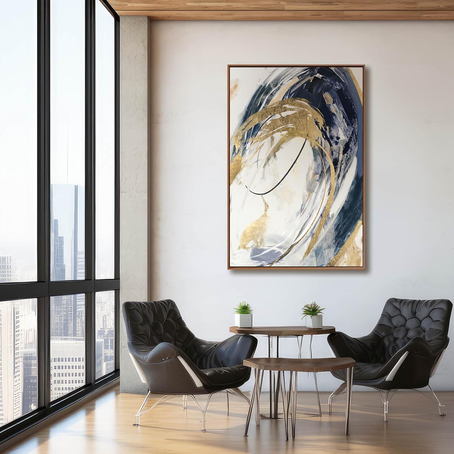 Large Wall Art Framed Artwork Gold Wall Decor Living Room Decorations Blue Wall Decor Abstract Painting Gold Line Artwork Line Office Decor Ready to Hang 32X48 Inch - Image 7