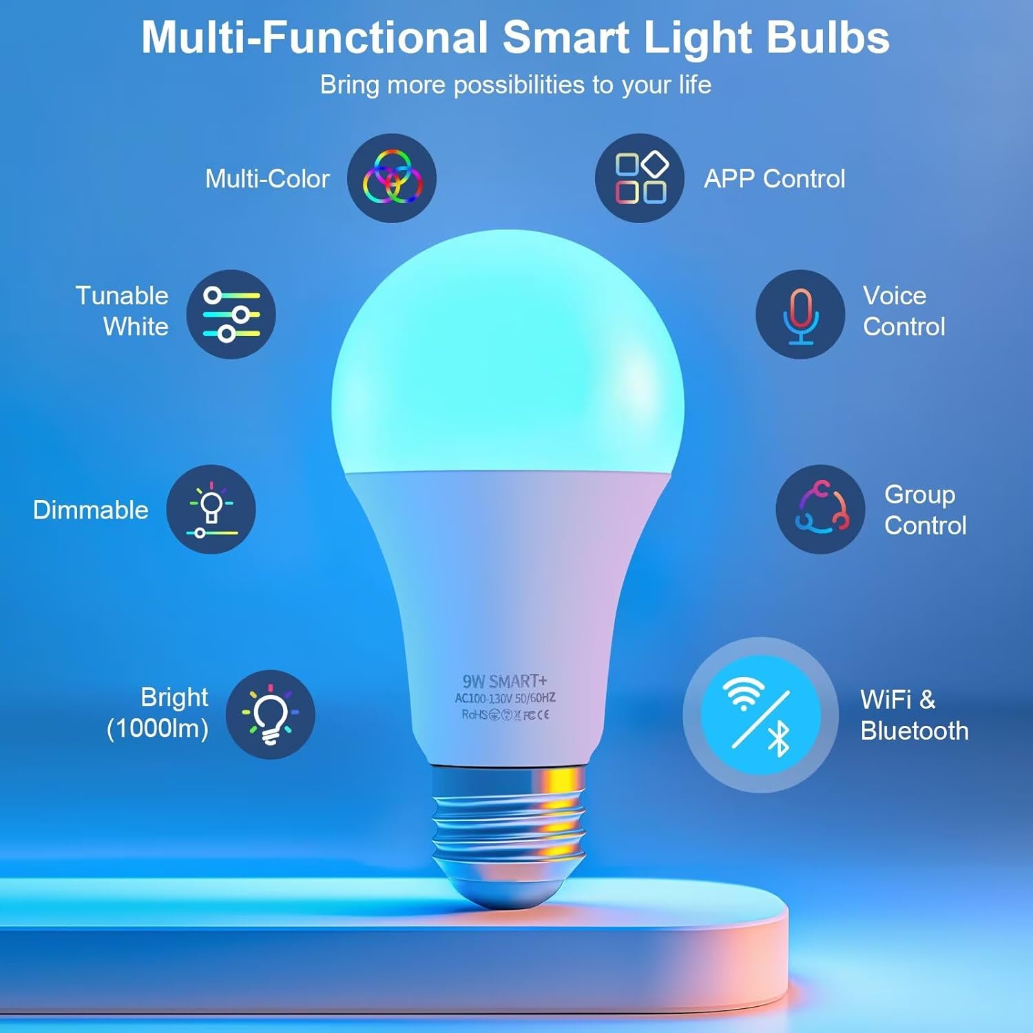 FRIDEKO HOME LED Smart Light Bulbs - Wi-Fi & Bluetooth Light Bulbs, Color Changing Light Bulb Compatible with Alexa and Google Assistant, A19 E26 RGBTW Light Bulb, 800LM (4 Pack) - Image 2