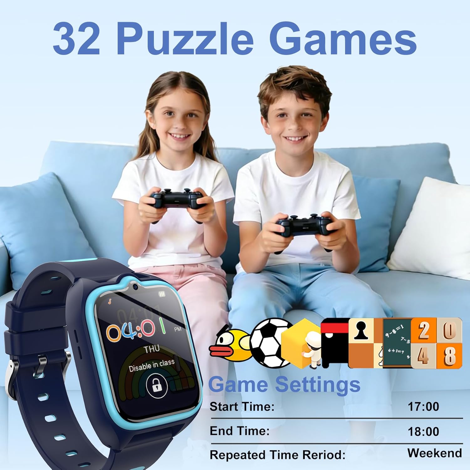 Smart Watch for Kids with Fitness Tracker Pedometer No Phone/App Needed, 1.75" Kid Digital Watch with IP68 Waterproof,Kids Smartwatch with Puzzle Games Sport Modes for Boys Girls Teens 5-16(Blue) - Image 4