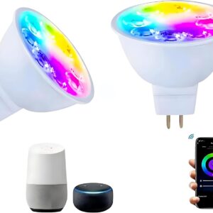 Smart MR16 LED Bulb Dimmable Color Changing, 12V Gu5.3 Bi-pin Base, WiFi & Bluetooth LED Bulbs Work with Alexa Google, Color Changing Sync with Music, for Living Room, Bedroom, Office,Hotel etc. 2Pack