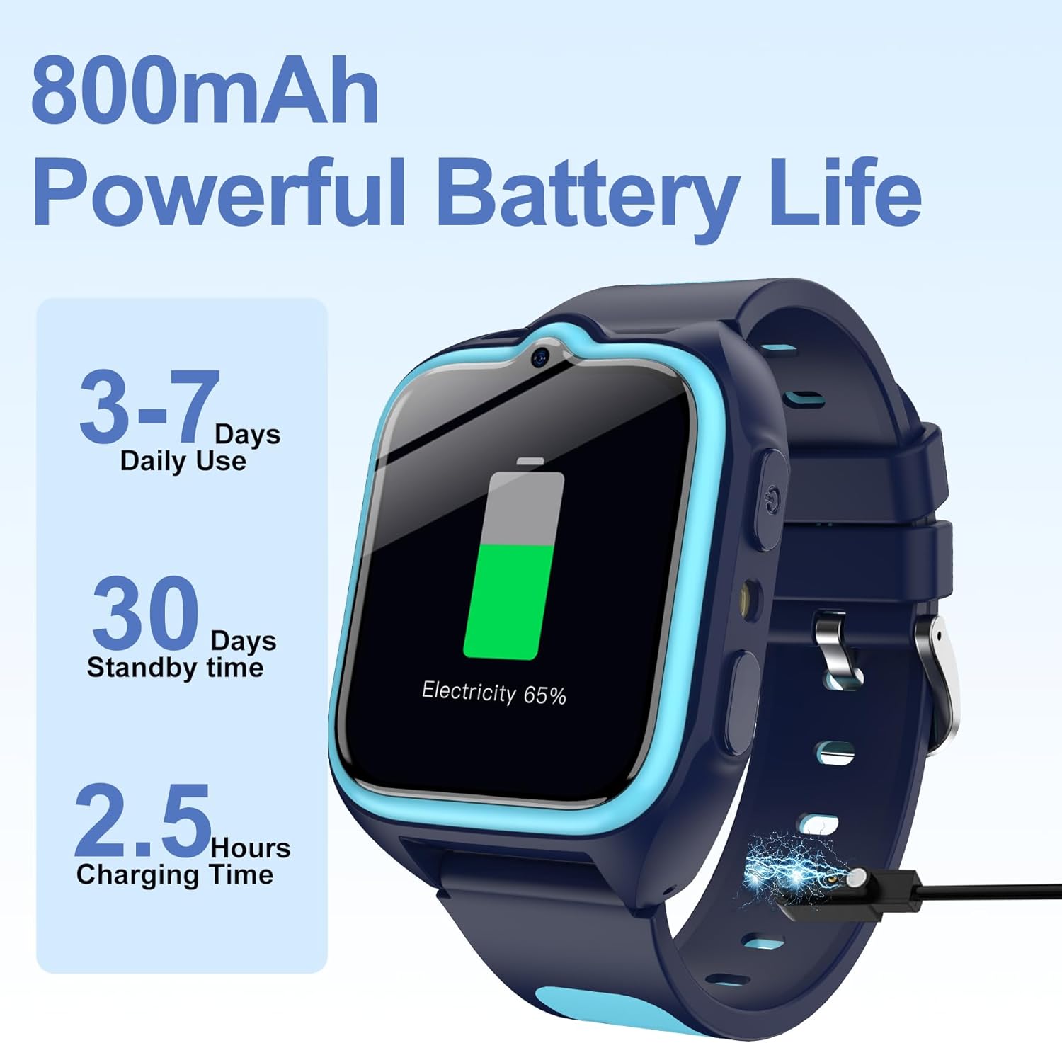 Smart Watch for Kids with Fitness Tracker Pedometer No Phone/App Needed, 1.75" Kid Digital Watch with IP68 Waterproof,Kids Smartwatch with Puzzle Games Sport Modes for Boys Girls Teens 5-16(Blue) - Image 8