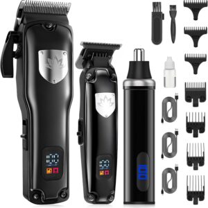 Professional Hair Clipper Set for Men, Cordless Hair Trimmer, Nose & Ear Trimmer, 3 in 1 Barber kit with LCD Display, Adjustable Length, Cordless & Travel-Friendly, Home & Beard Grooming Kit