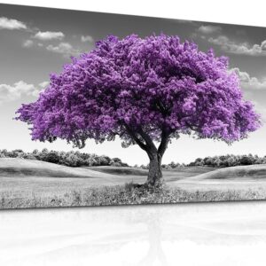 Canvas Wall Art for Living Room Large Wall Decor for Bedroom Modern Office Wall Decorations Purple Tree Landscape Painting Black and White Pictures Artwork Room Aesthetic Home Decor
