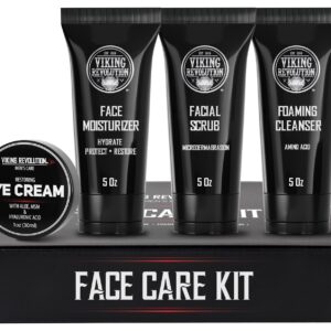 Viking Revolution Men’s Facial Skin Care Kit – Includes Rejuvenating Face Moisturizer, Microdermabrasion Facial Scrub, Foaming Cleanser (5oz Each) and Eye Cream (1oz)