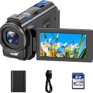 Video Camera Camcorder 4K, 48MP Cam Corder with IR Night Vision, 16X Zoom Vlogging Video for YouTube, 3.0″ 270° Rotation Touch Screen Podcast Camera with Battery/32GB SD Card/Remote Control
